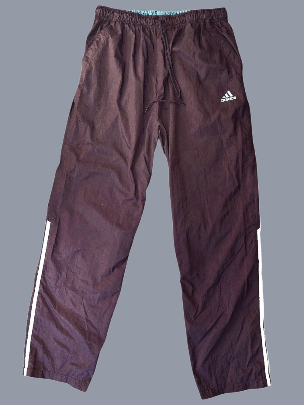 Vintage 90s Adidas Nylon Windbreaker Track Pant Brown Blue XL 3 Stripes Techwear